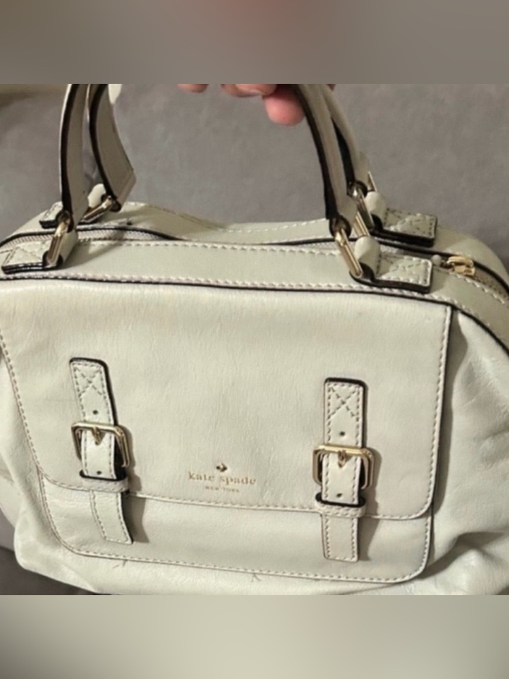 kate spade Cream Structured Double-Handle Satchel with Buckle Front